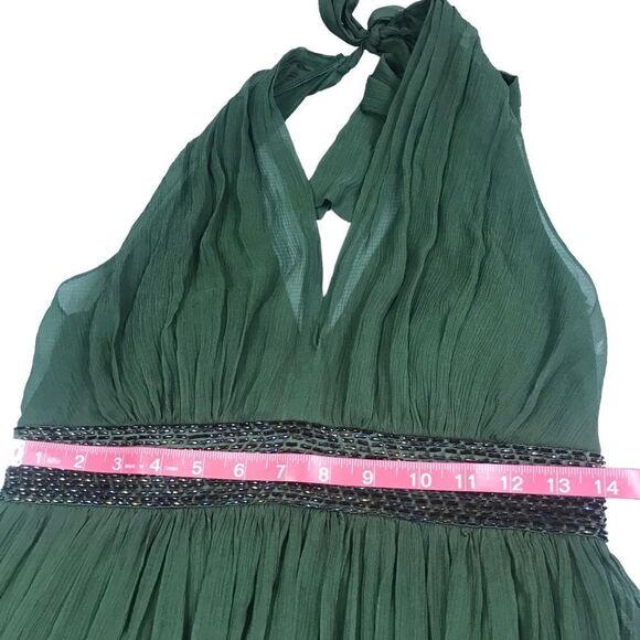 Maggy London Green Crepey Halter Beaded Gown Dress - Picture 11 of 13
